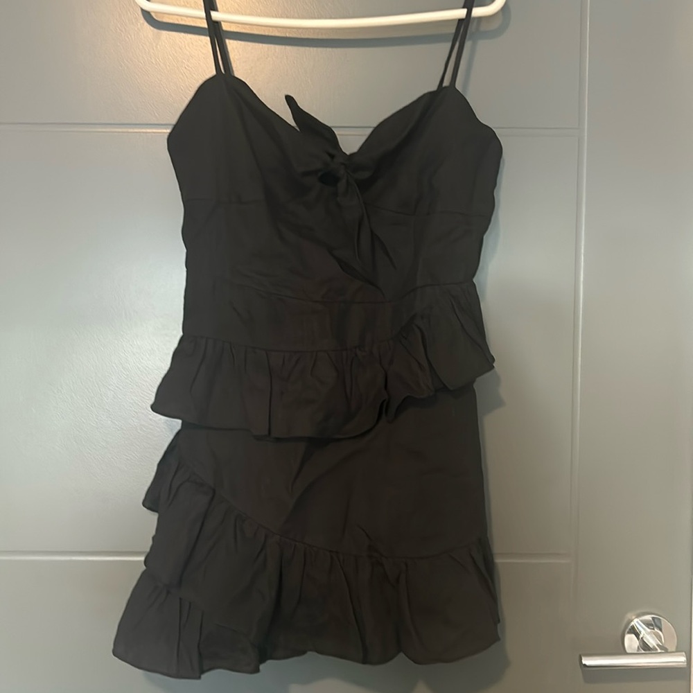 Short black linen dress